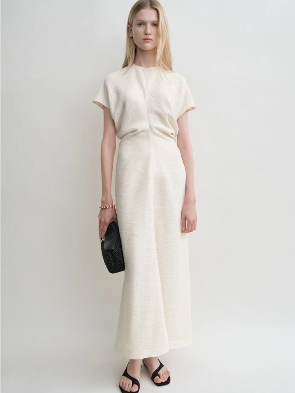 Toteme Slouch Waist Crinkled Cream Textured  Dress - 32